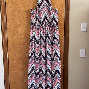 Maxi Dress XL Juniors High-Neck Long Sleeveless Halter Top Lined Button Summer